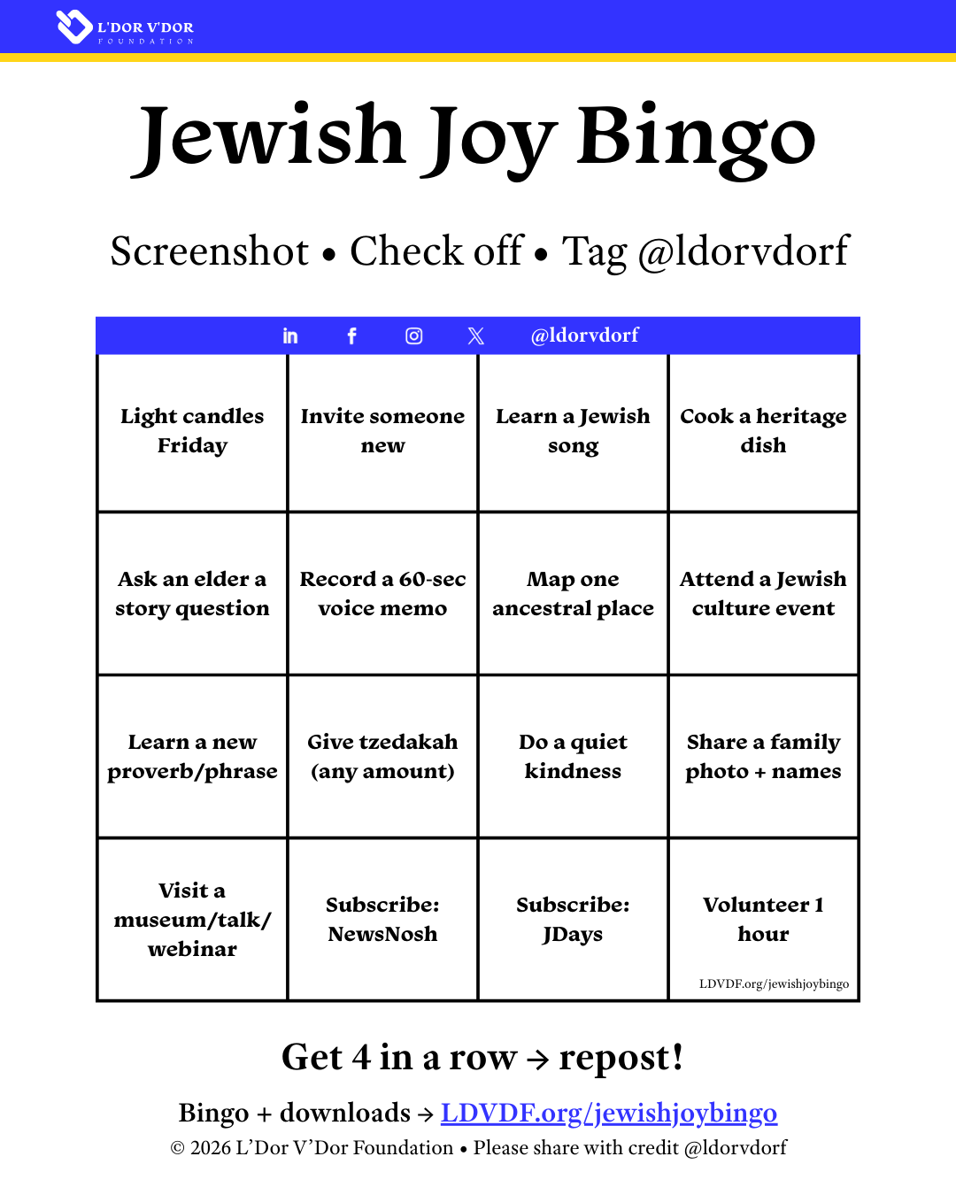 10 New Years Resolutions Jewish Joy Bingo