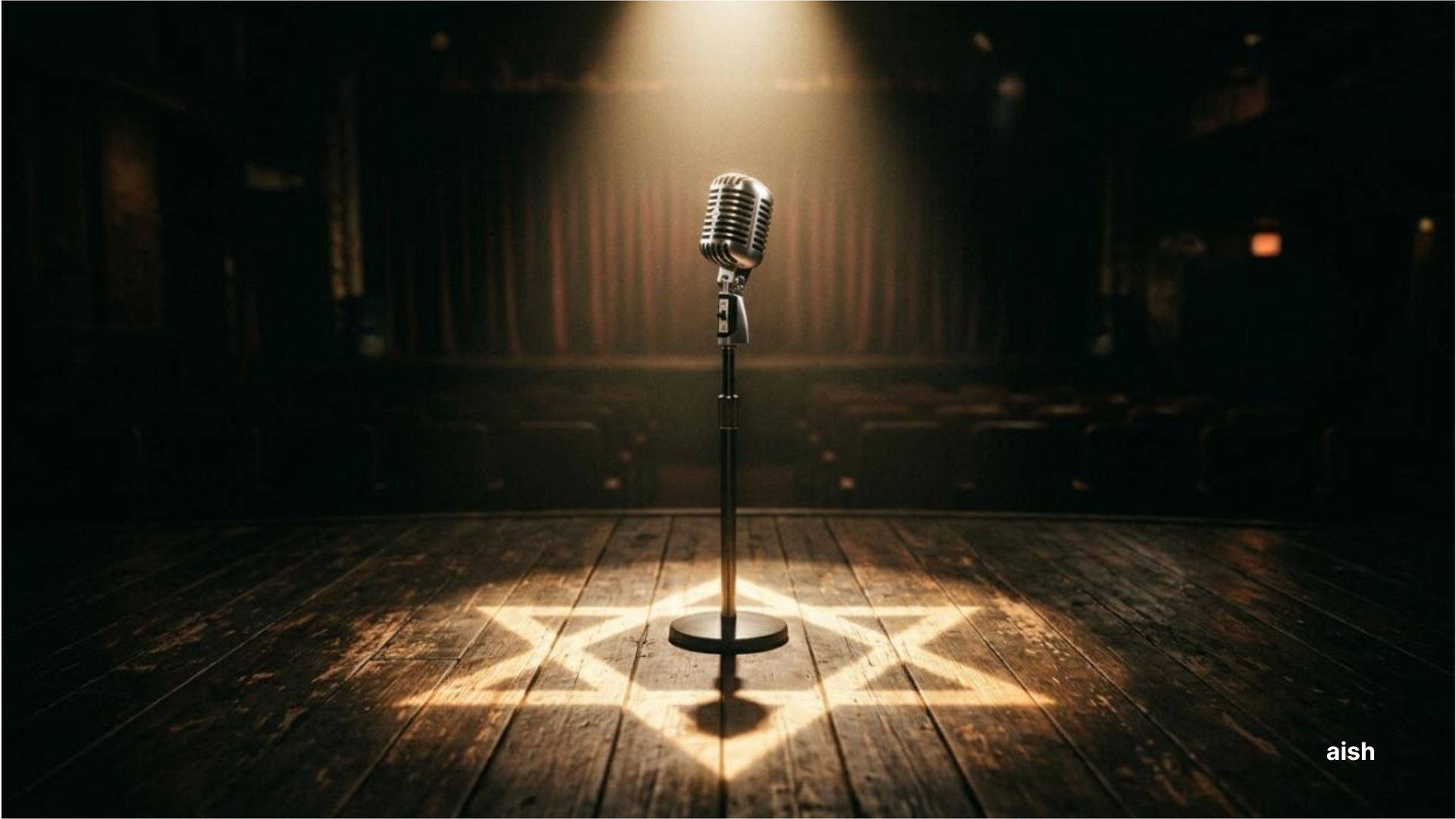 Microphone on stage with Star of David spotlight Microphone on a stage in a spotlight forming a Star of David